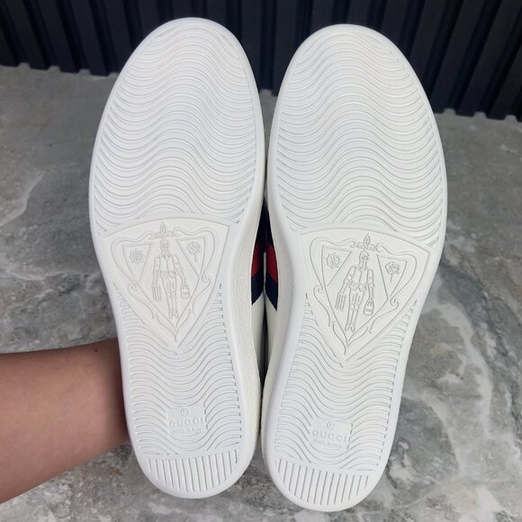 Gucci Ace Web Tiger Sneaker Patch White Leather Python 10 G or 10.5 US 44 EUR - Picture 12 of 14